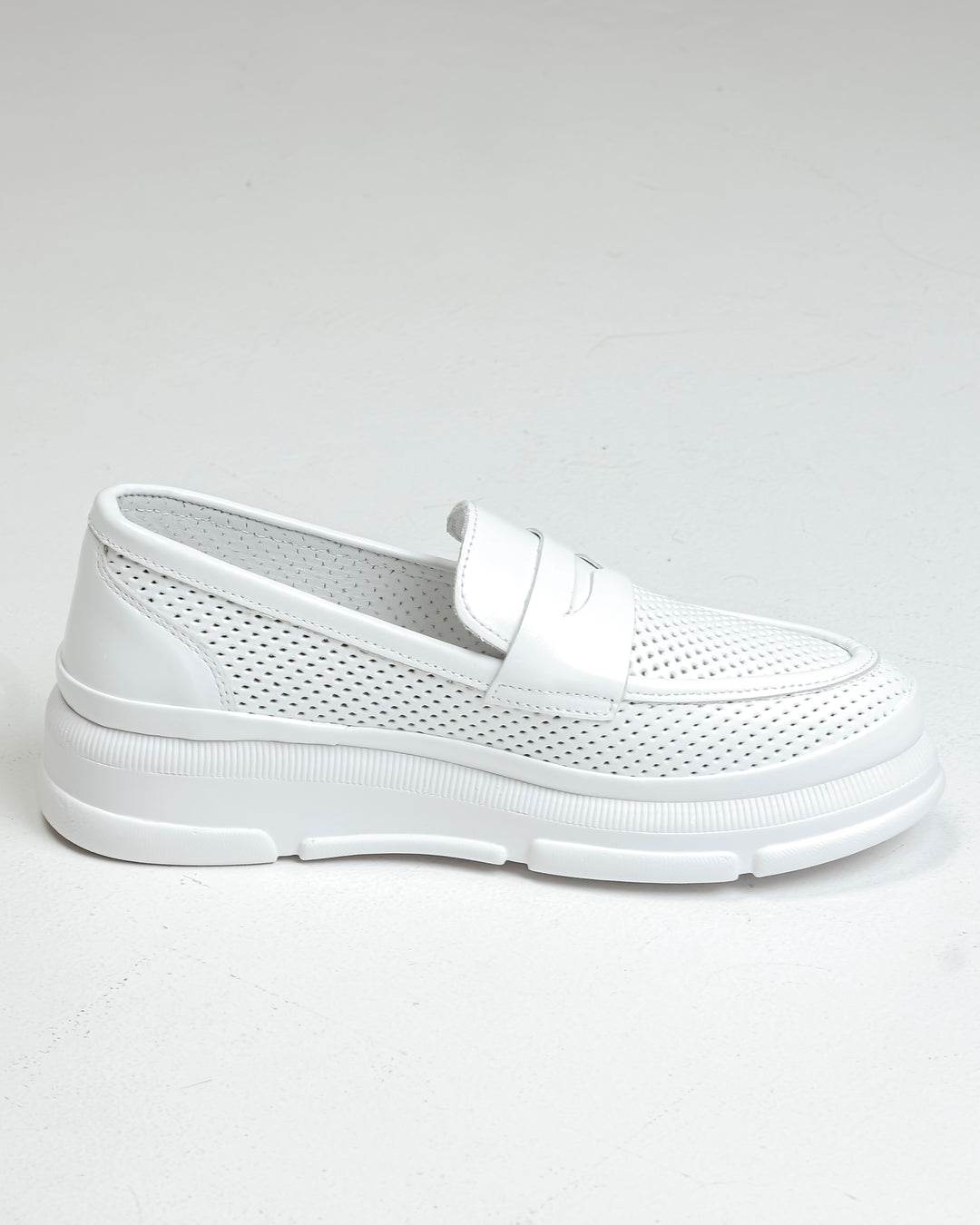 Krula White Perforated Leather Slip-On Loafers