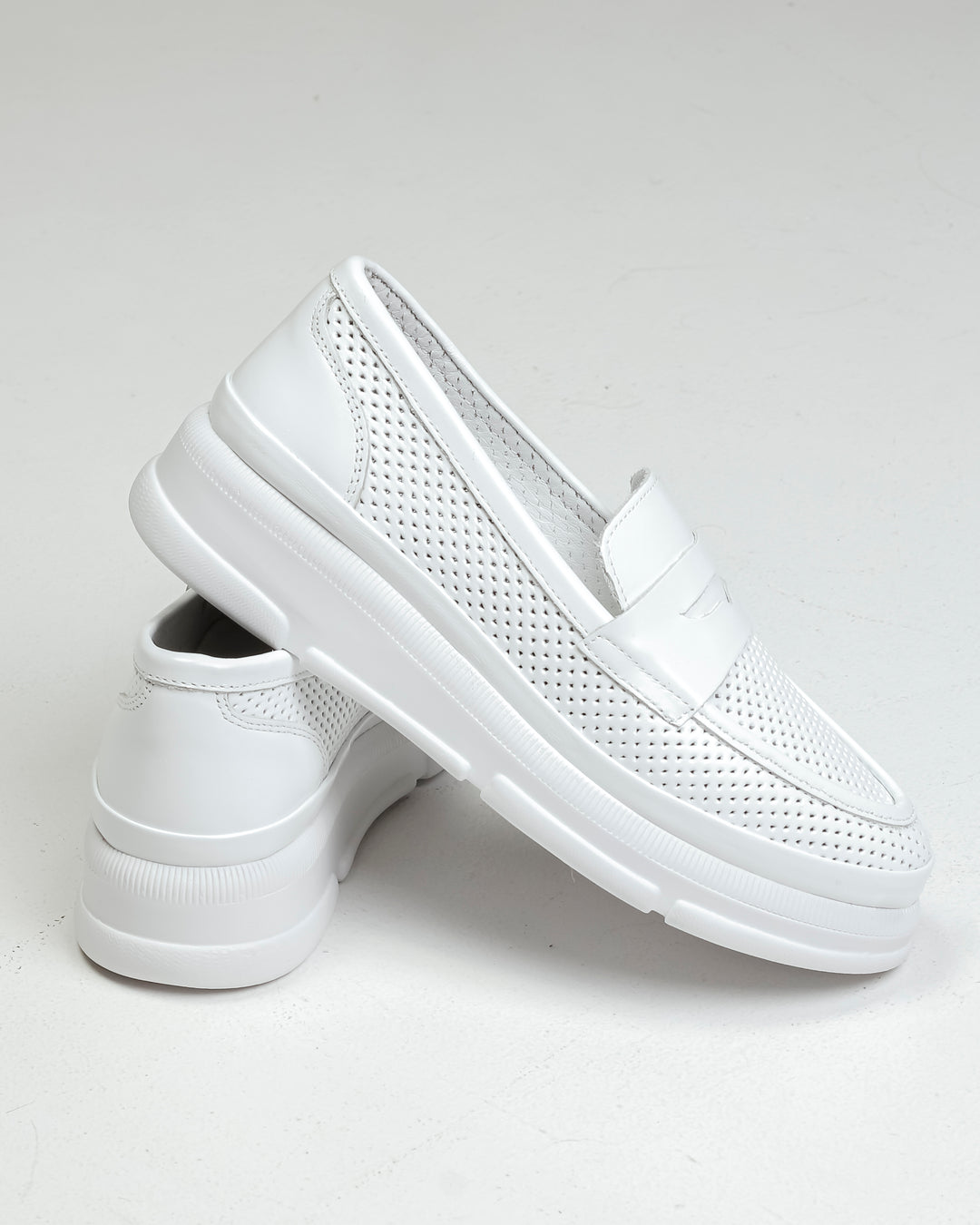 Krula White Perforated Leather Slip-On Loafers