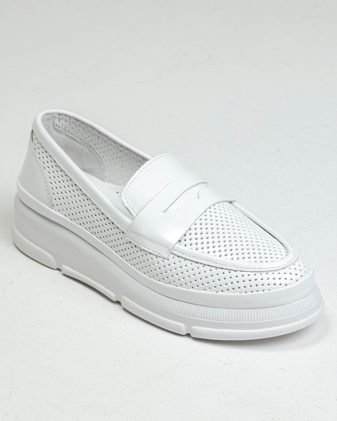 Krula White Perforated Leather Slip-On Loafers