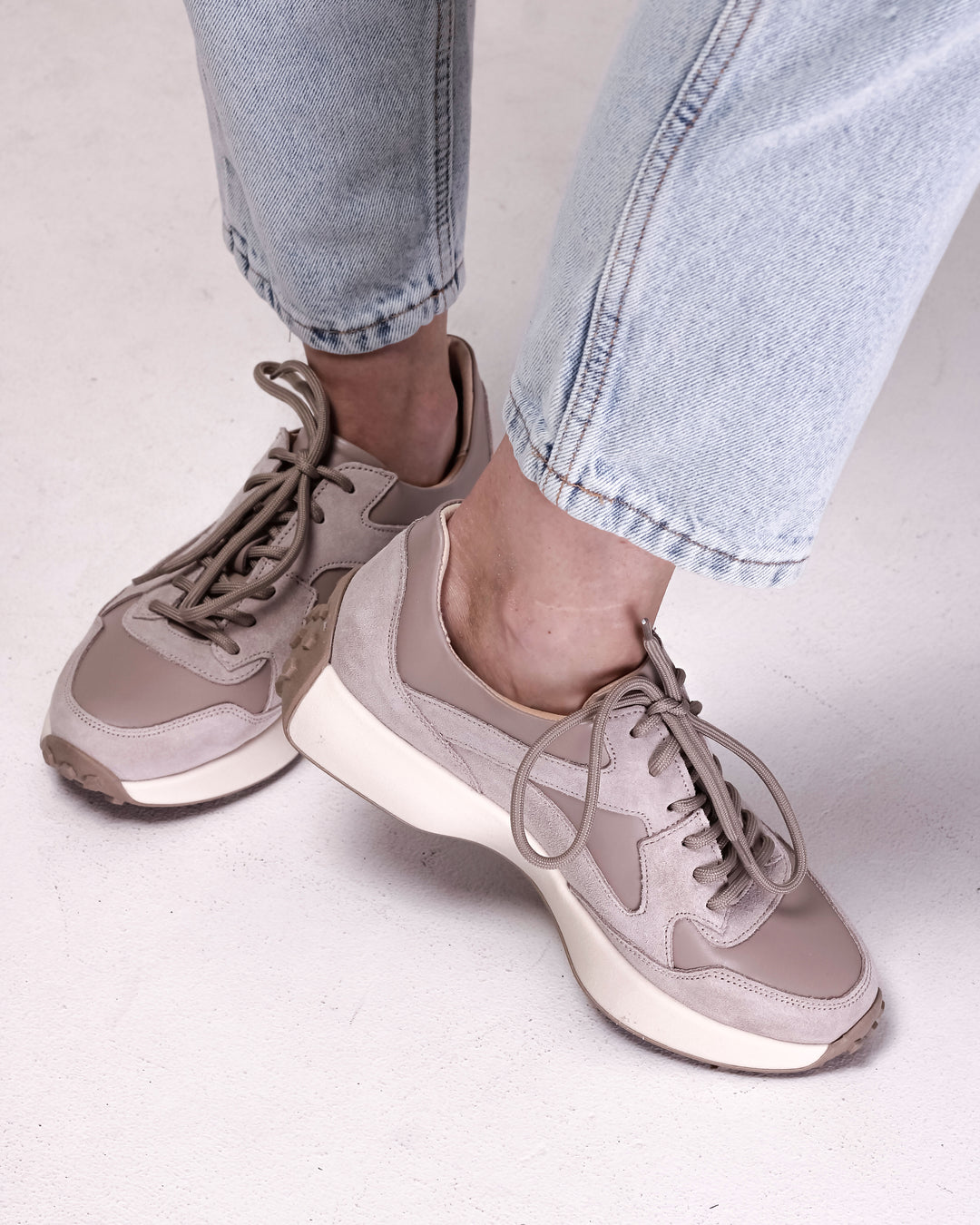 Krula Beige Suede and Leather Sneakers