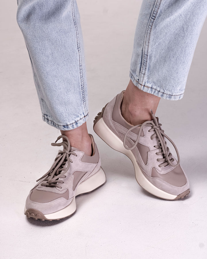 Krula Beige Suede and Leather Sneakers
