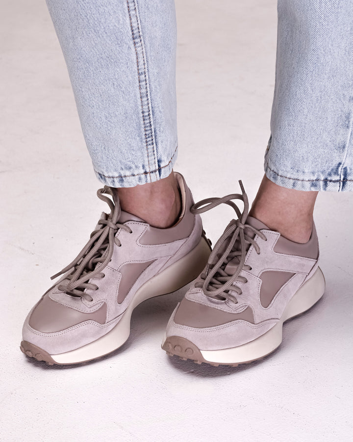Krula Beige Suede and Leather Sneakers