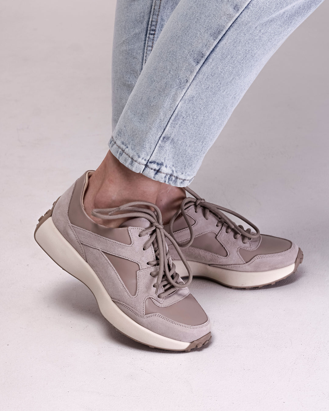 Krula Beige Suede and Leather Sneakers