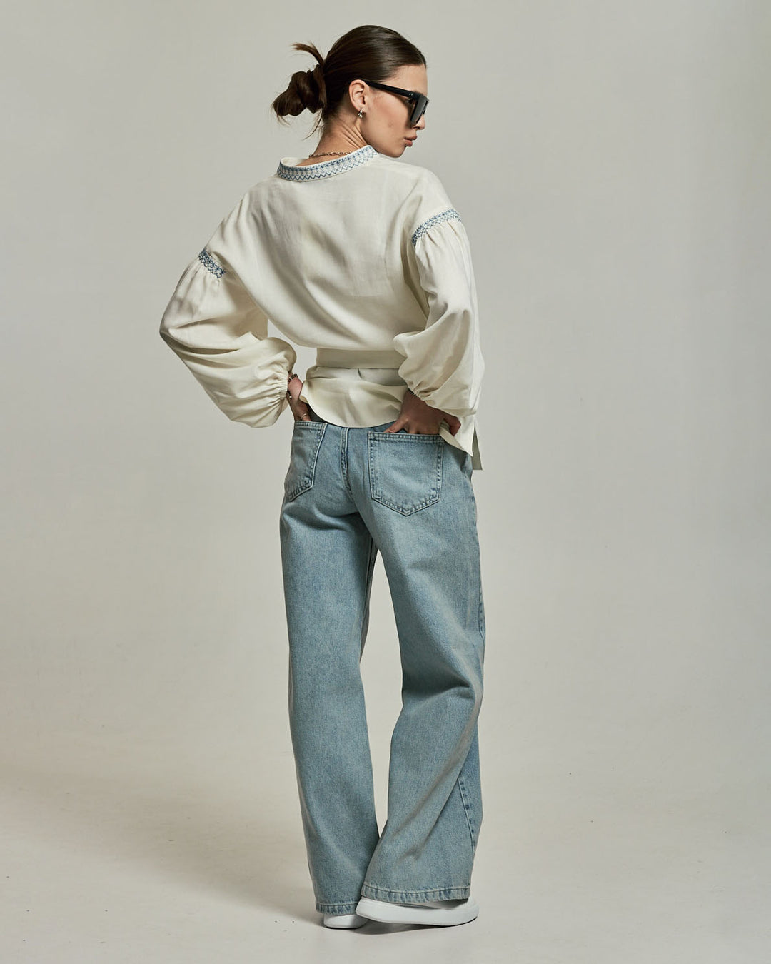 Warm White Linen Vyshyvanka Shirt with Embroidery
