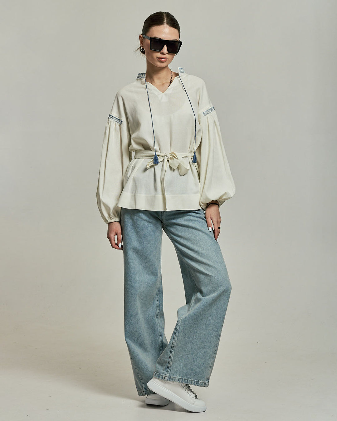 Warm White Linen Vyshyvanka Shirt with Embroidery
