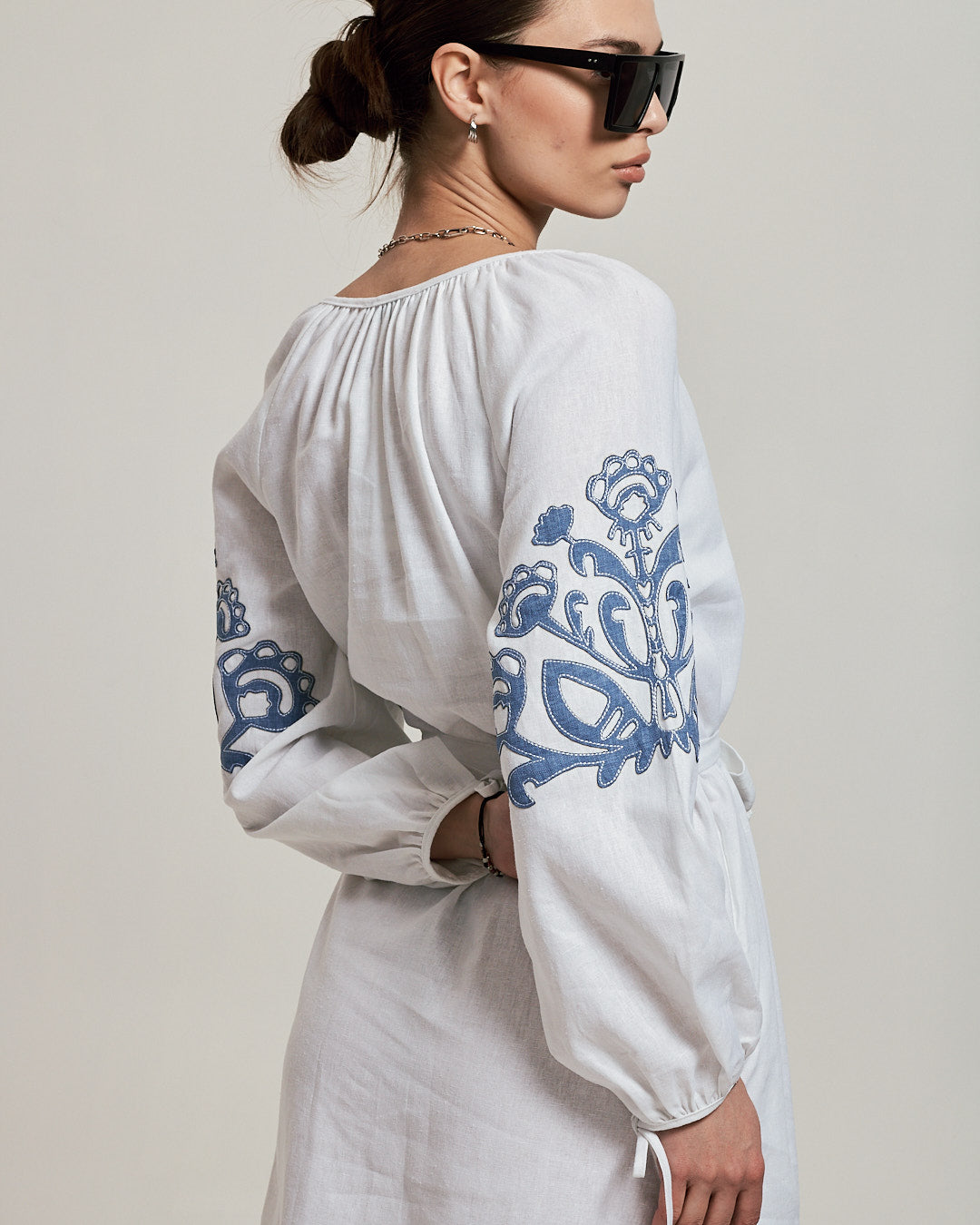 Classic White Linen Shift Dress with Waist Tie