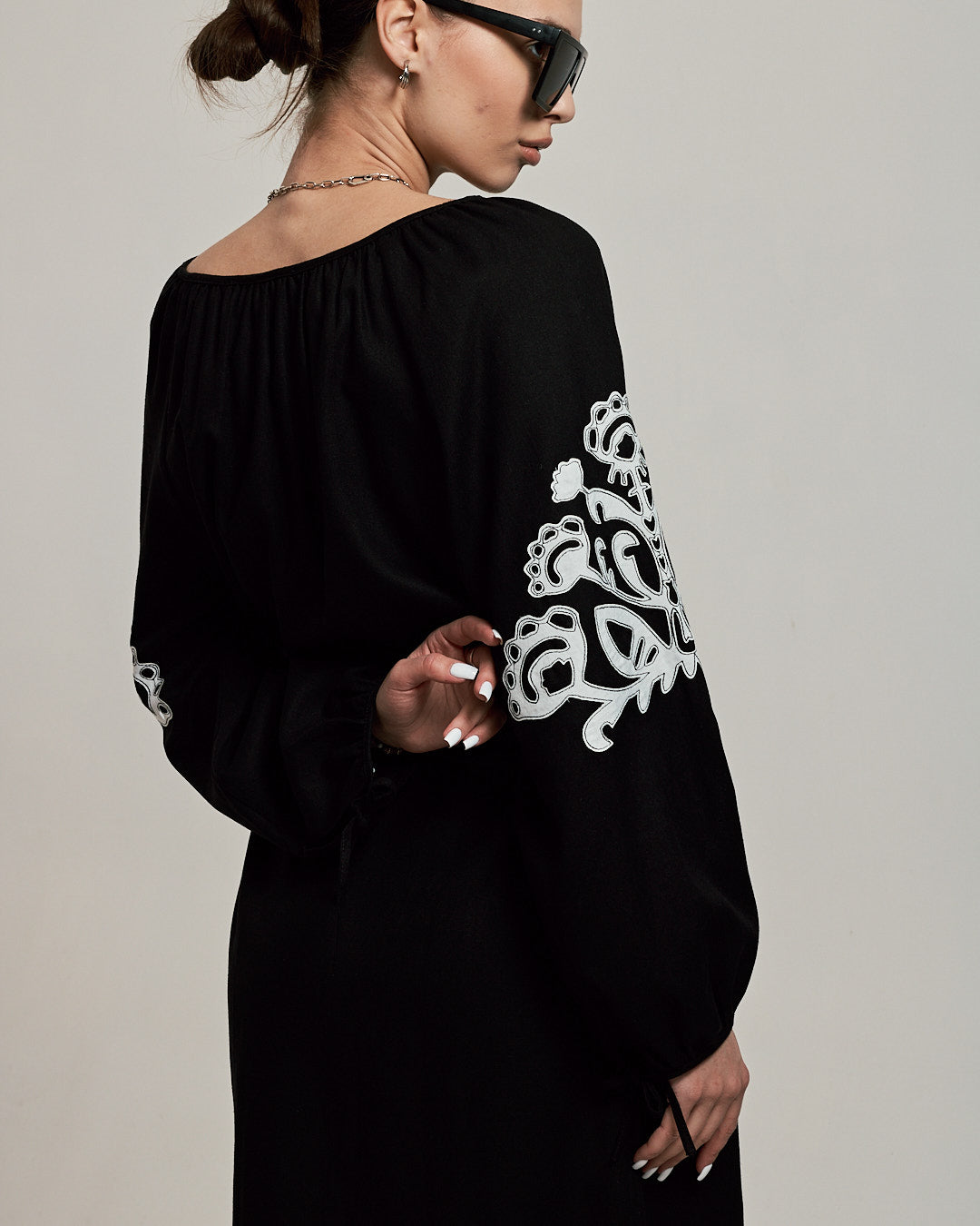 Traditional Black Linen Vyshyvanka with Intricate Embroidery