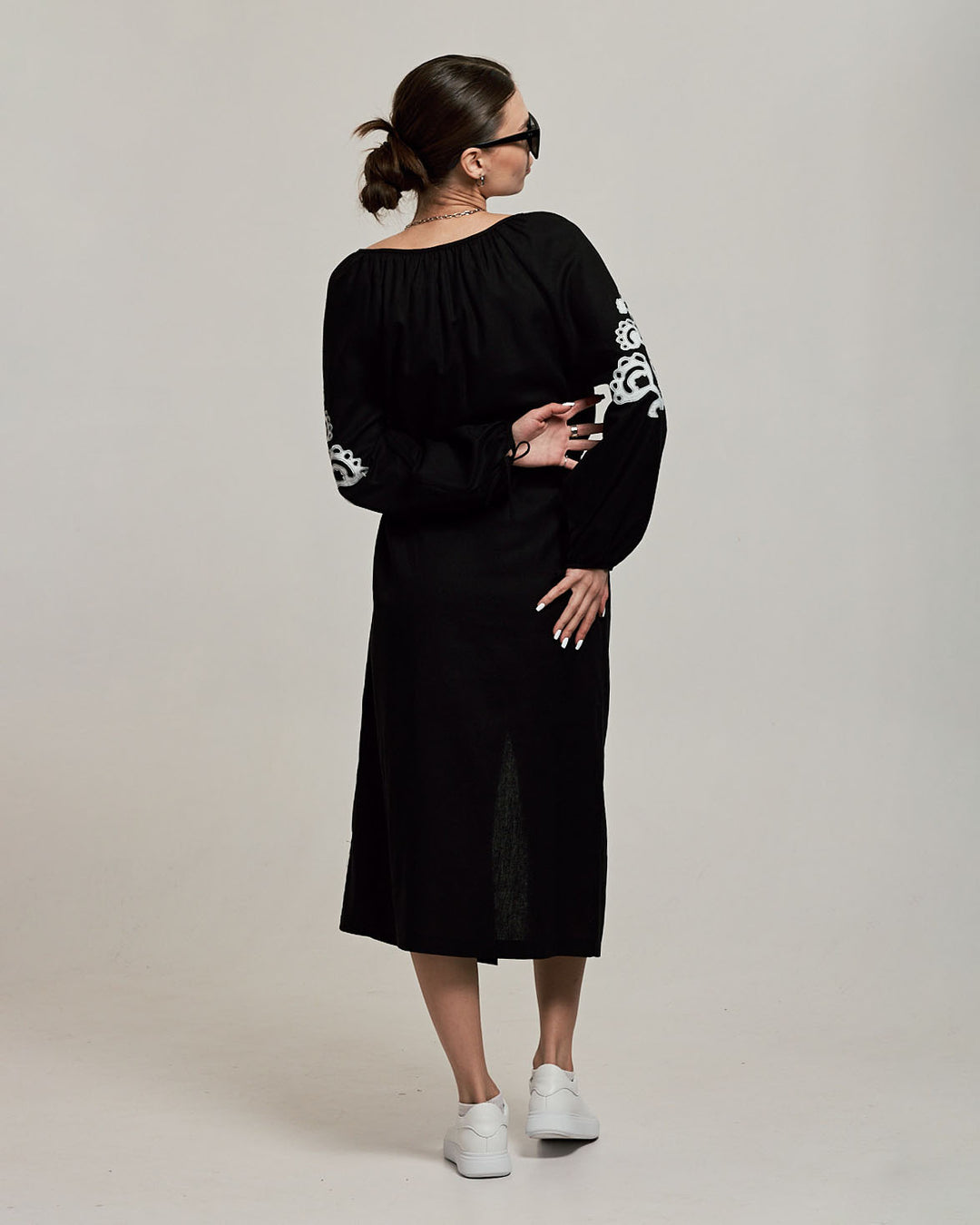 Traditional Black Linen Vyshyvanka with Intricate Embroidery