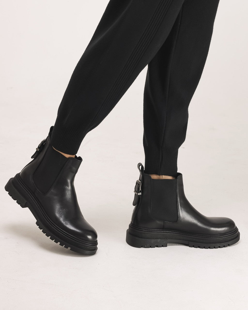Black Leather Chelsea Boots with Chunky Sole