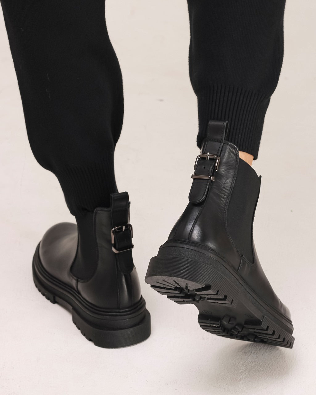 Black Leather Chelsea Boots with Chunky Sole