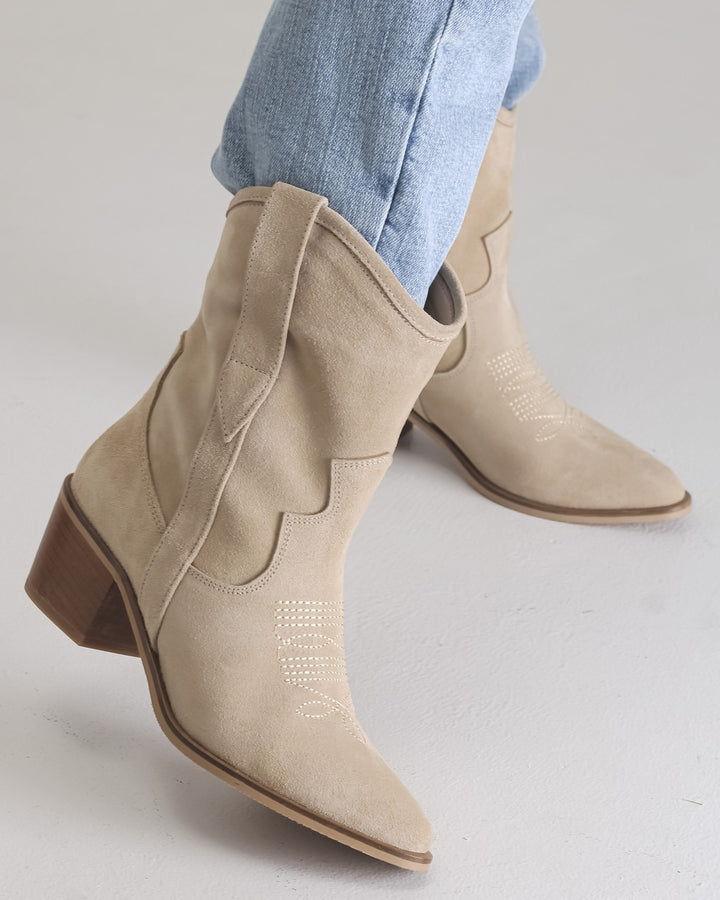 Beige Suede Cowboy Boots