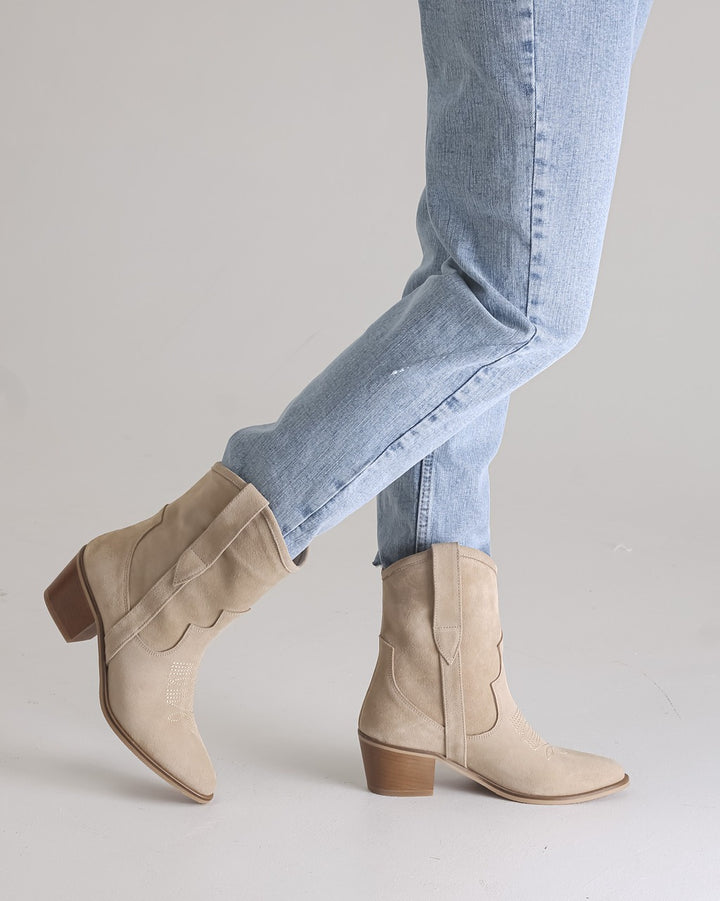 Beige Suede Cowboy Boots