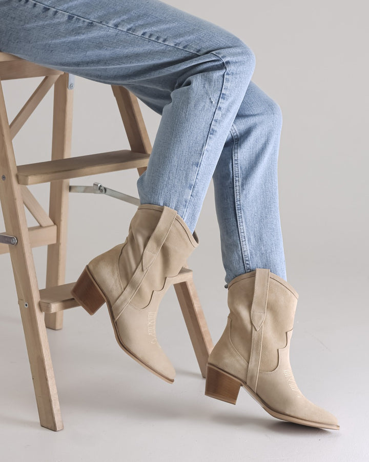 Beige Suede Cowboy Boots