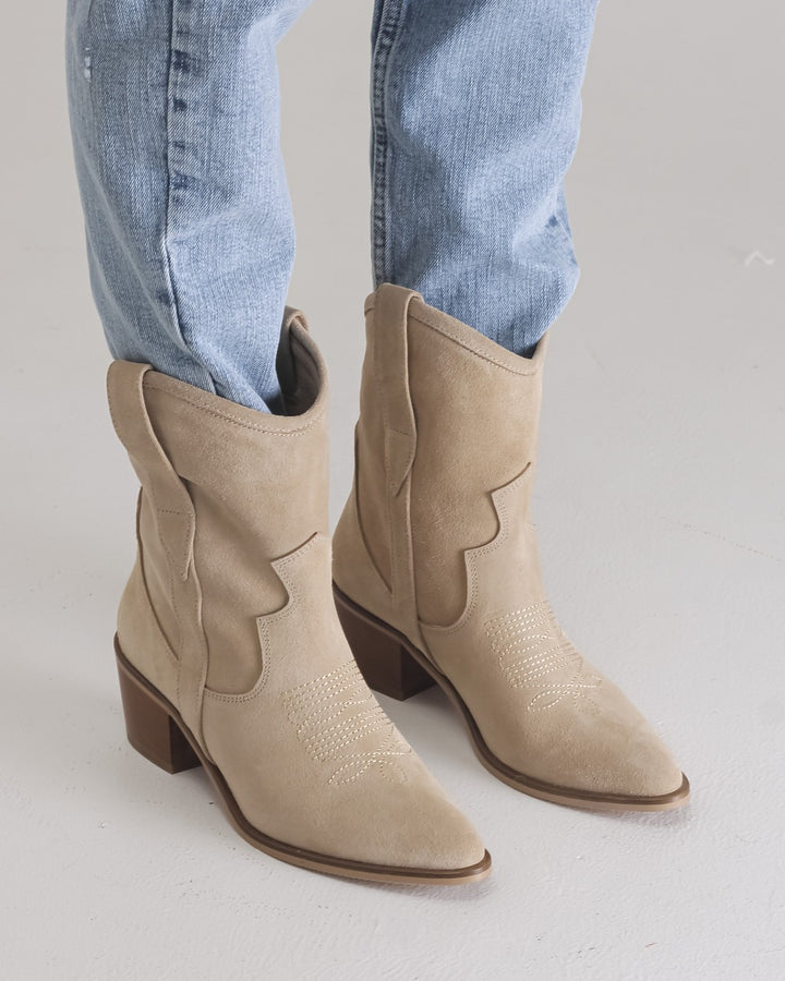 Beige Suede Cowboy Boots