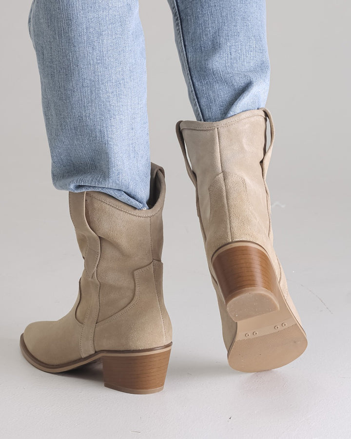 Beige Suede Cowboy Boots