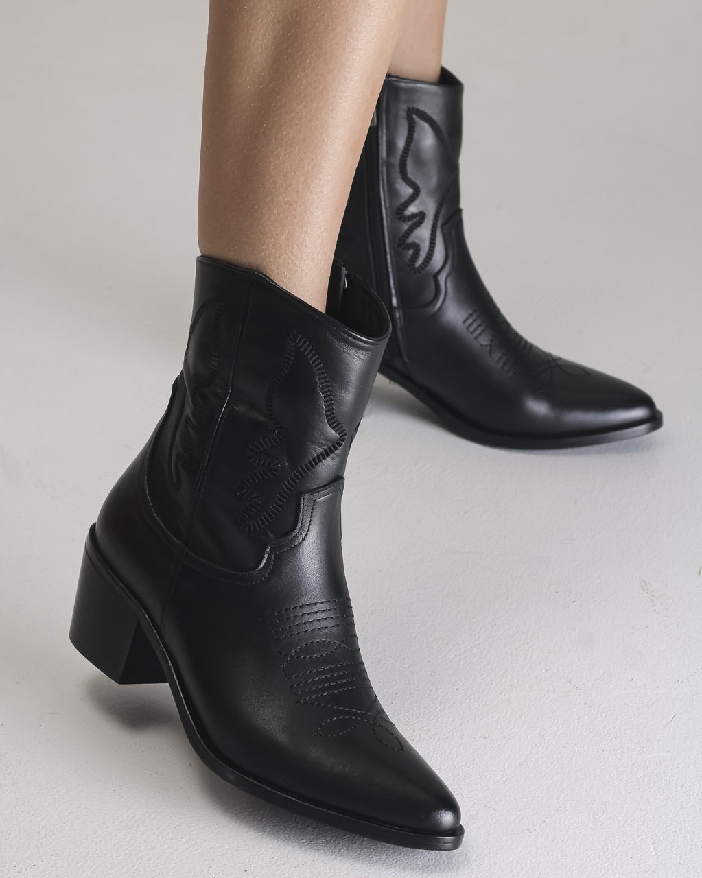 Black Leather Western Style Boots