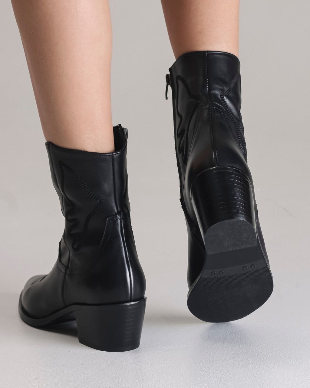 Black Leather Western Style Boots