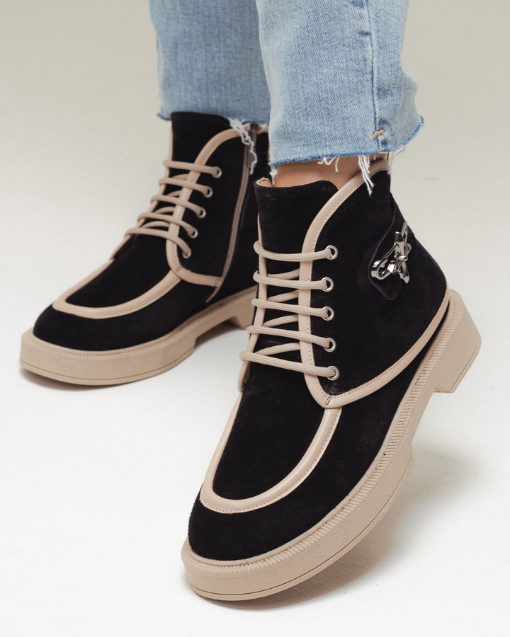 Black Suede Lace-Up Ankle Boots