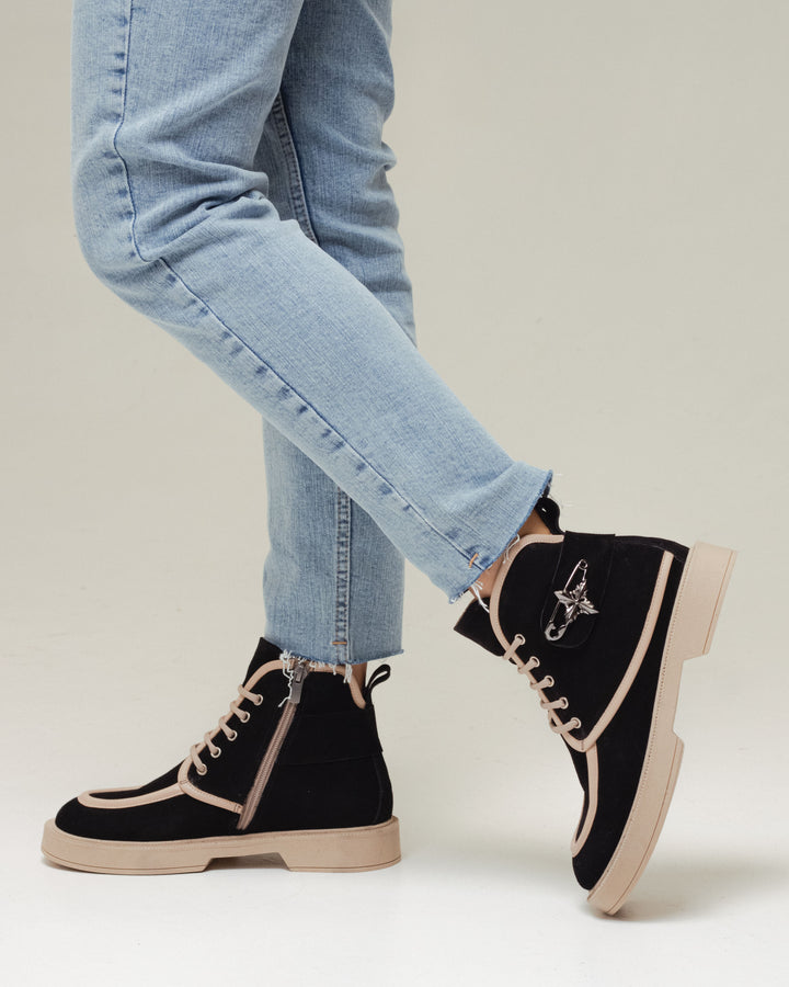 Black Suede Lace-Up Ankle Boots