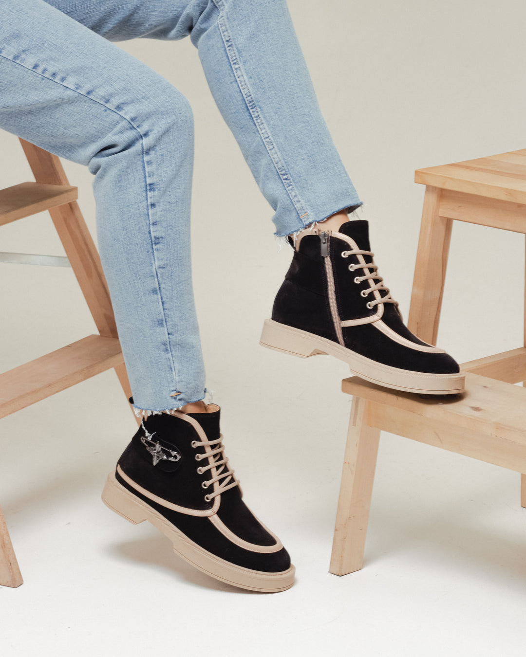 Black Suede Lace-Up Ankle Boots