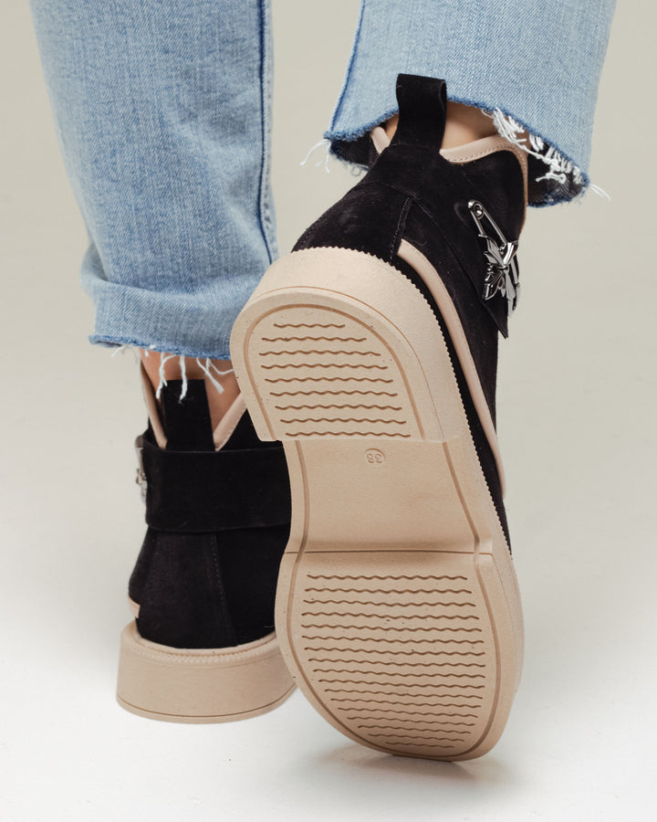 Black Suede Lace-Up Ankle Boots