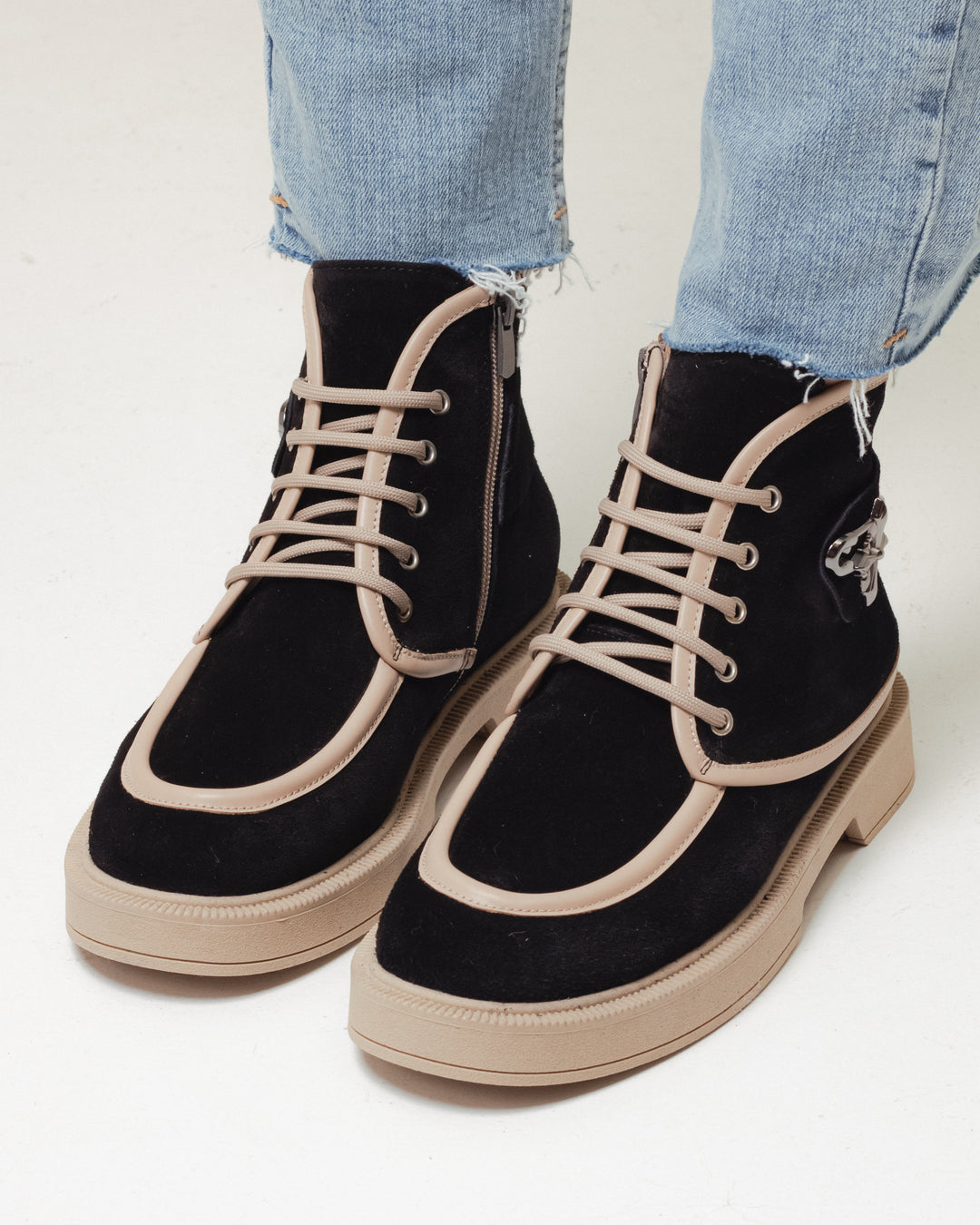 Black Suede Lace-Up Ankle Boots