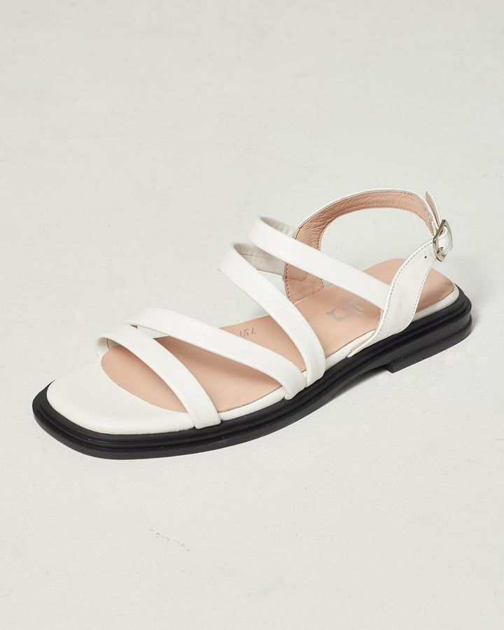 White Leather Sandals with Ankle Strap