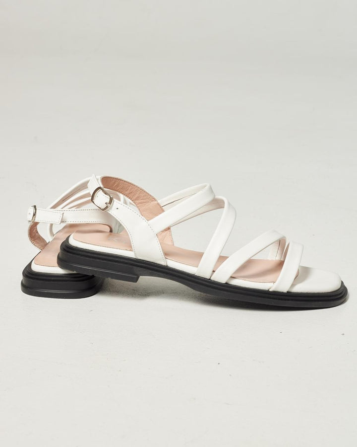 White Leather Sandals with Ankle Strap