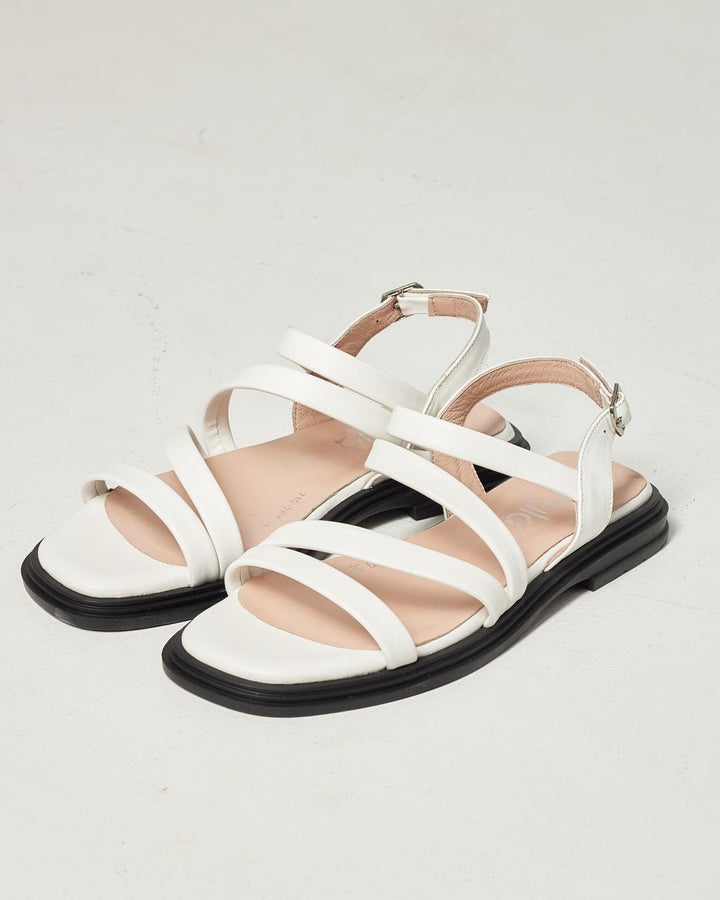 White Leather Sandals with Ankle Strap