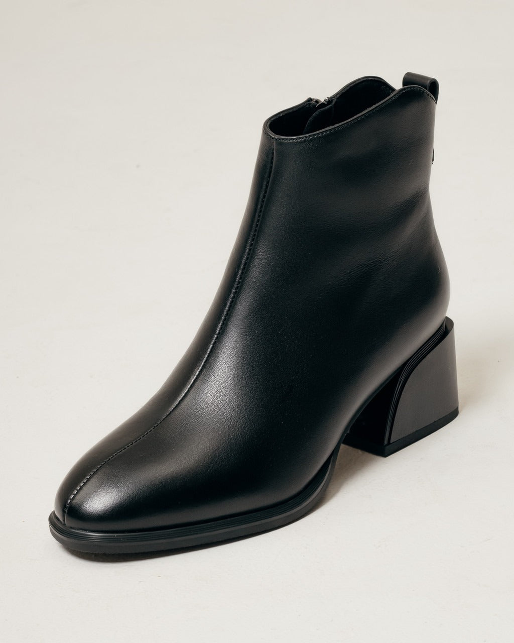 Black Leather Ankle Boots with Block Heel
