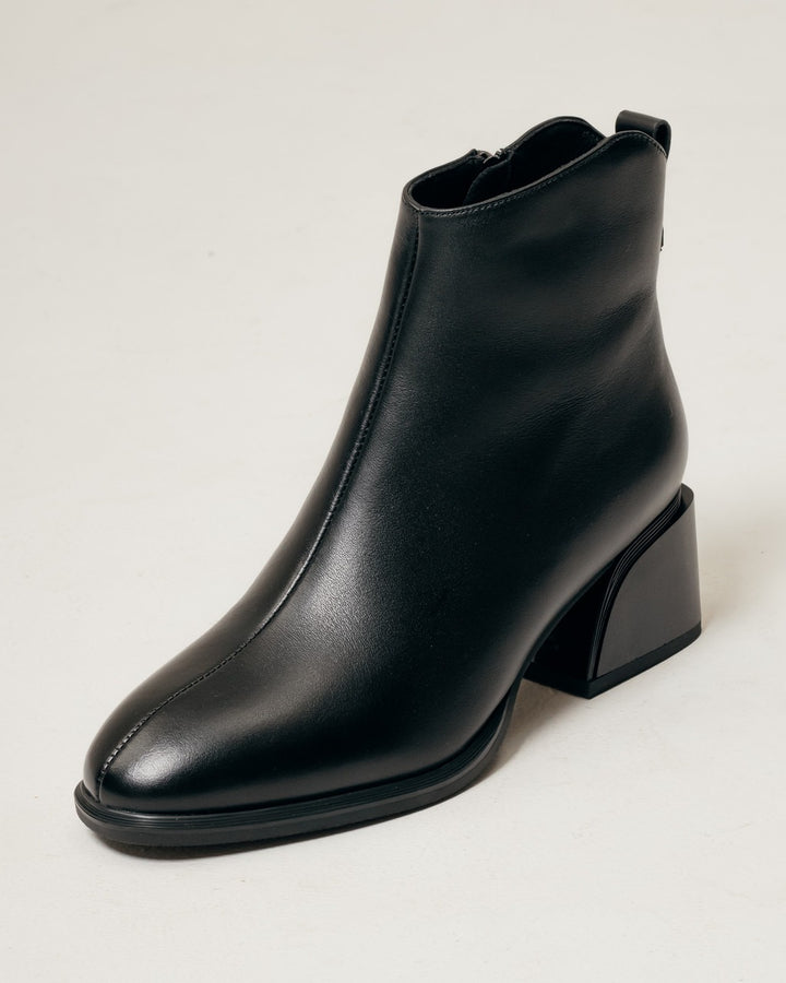 Black Leather Ankle Boots with Block Heel