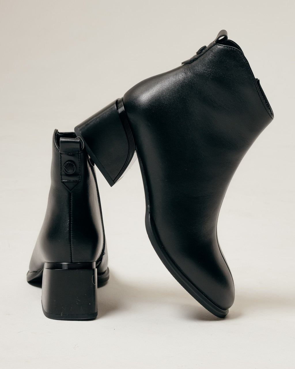 Black Leather Ankle Boots with Block Heel