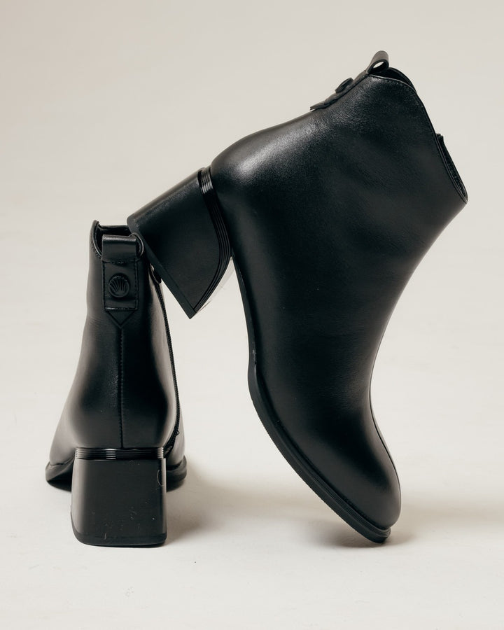 Black Leather Ankle Boots with Block Heel