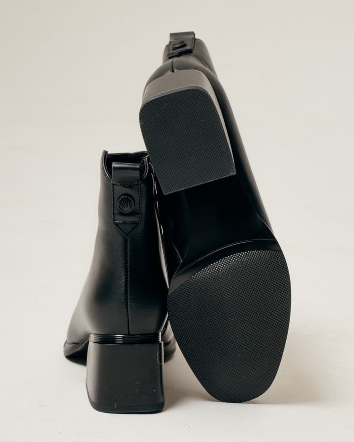 Black Leather Ankle Boots with Block Heel
