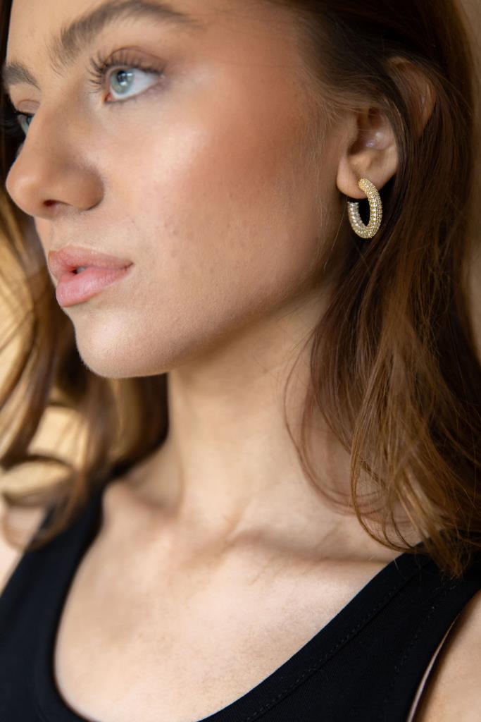 Elegant Diamond Alike-Encrusted Gold Hoop Earrings
