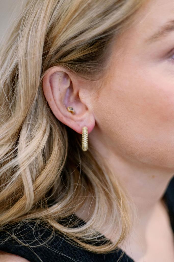Elegant Diamond Alike-Encrusted Gold Hoop Earrings
