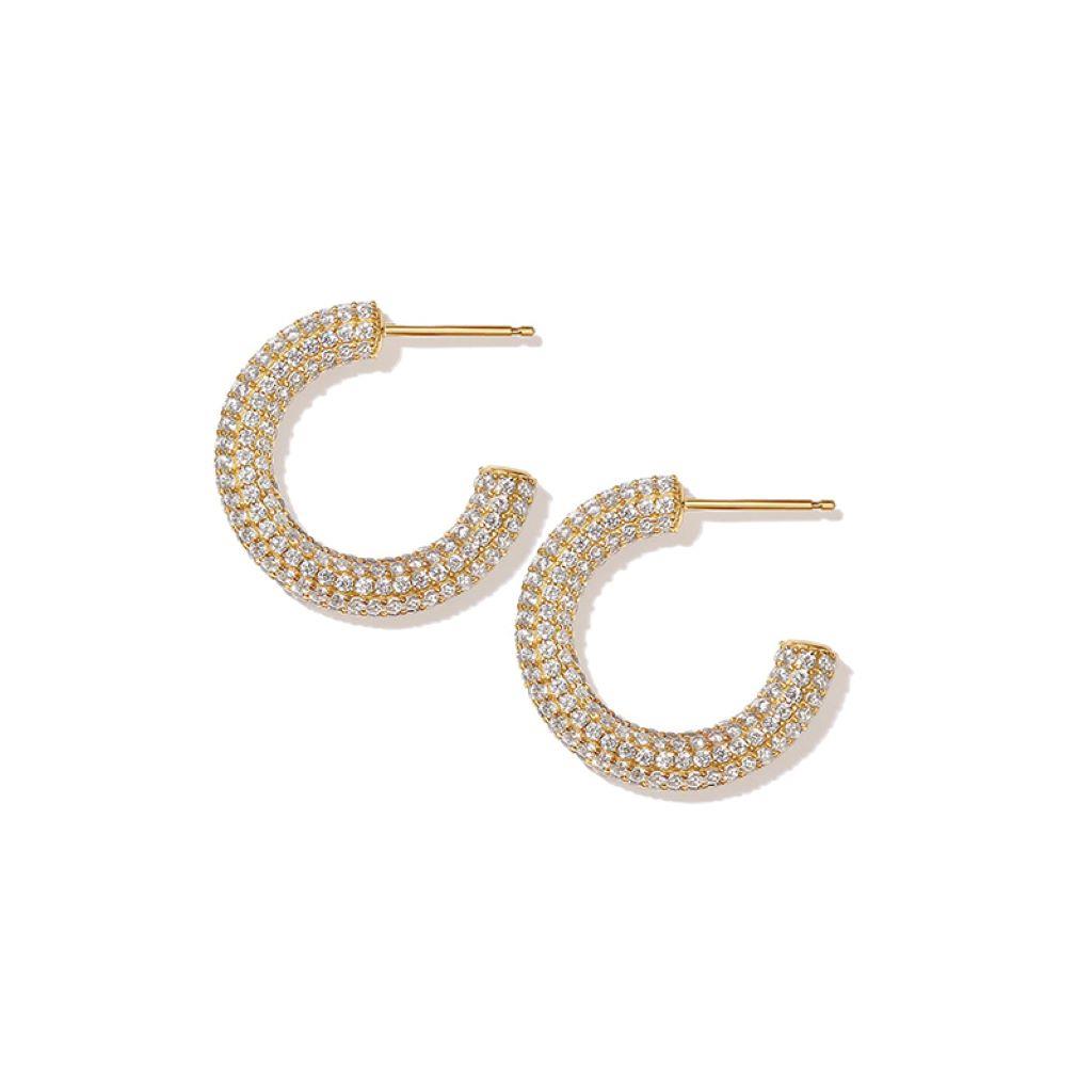 Elegant Diamond Alike-Encrusted Gold Hoop Earrings