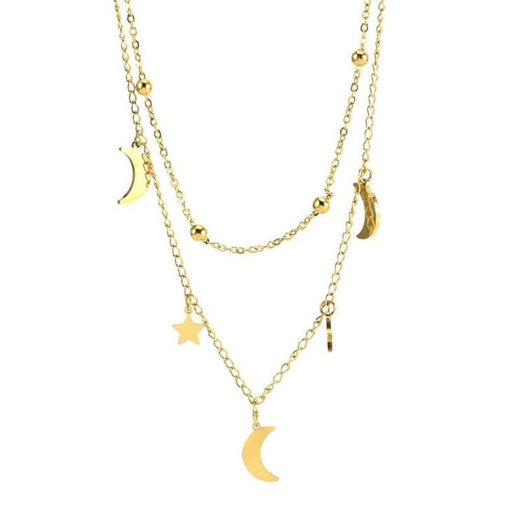Double Chain Star & Moon Necklace in Gold
