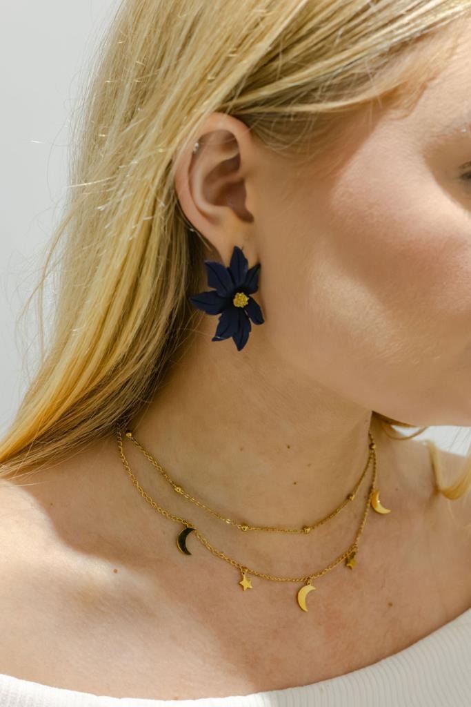 Double Chain Star & Moon Necklace in Gold