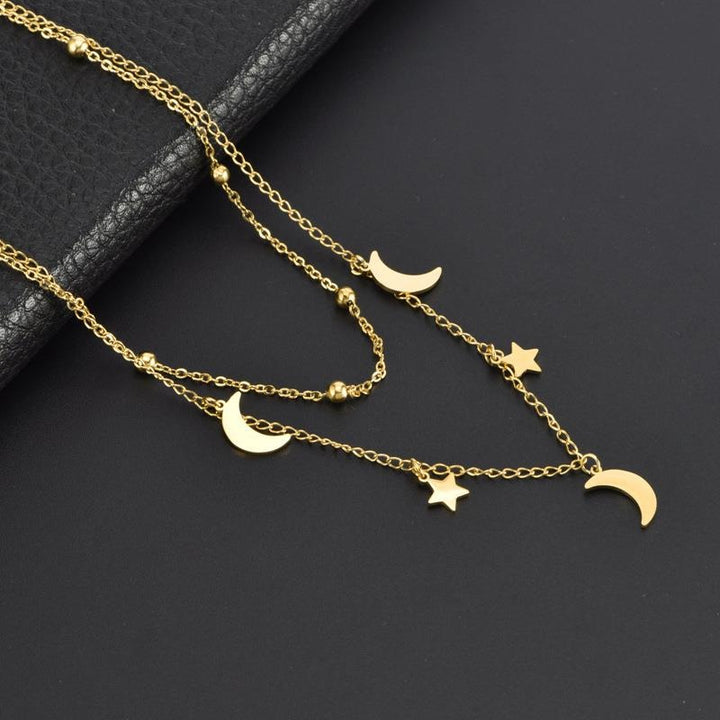 Double Chain Star & Moon Necklace in Gold