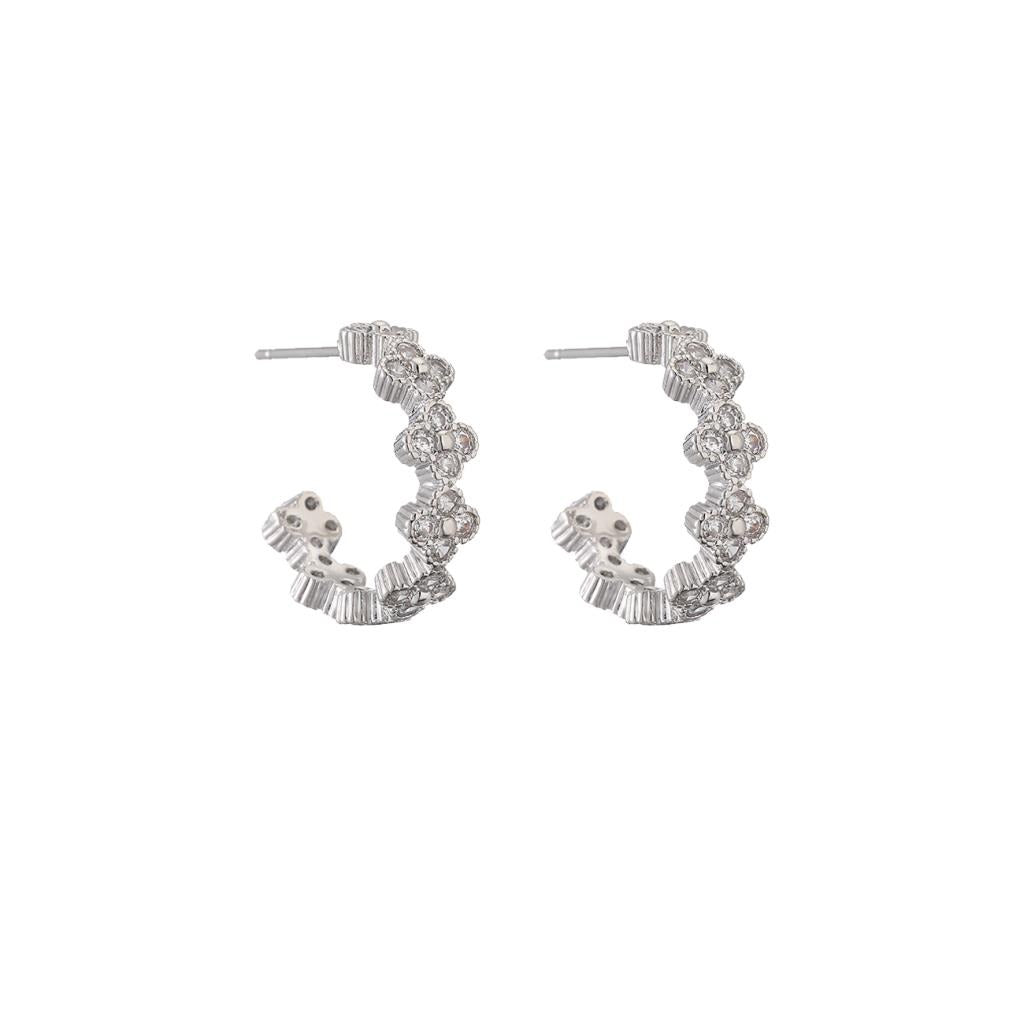 Crystal Clover Hoop Earring in Silver