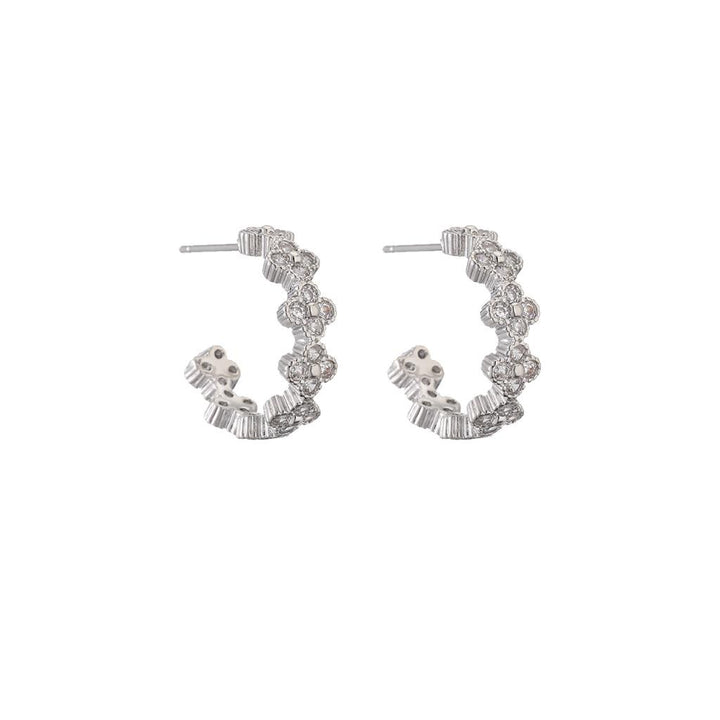 Crystal Clover Hoop Earring in Silver